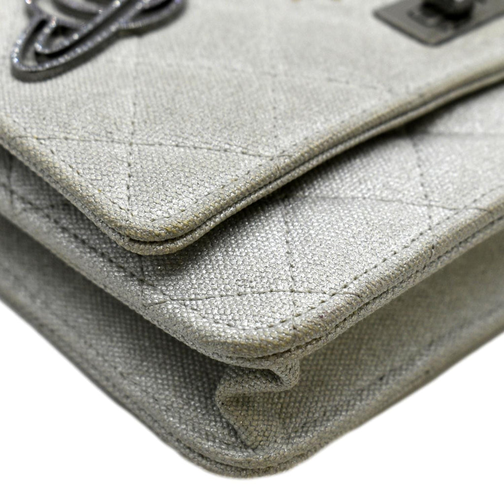 CHANEL Classic 2.55 Reissue Space Charm Quilted Canvas WOC Crossbody Bag Light Grey