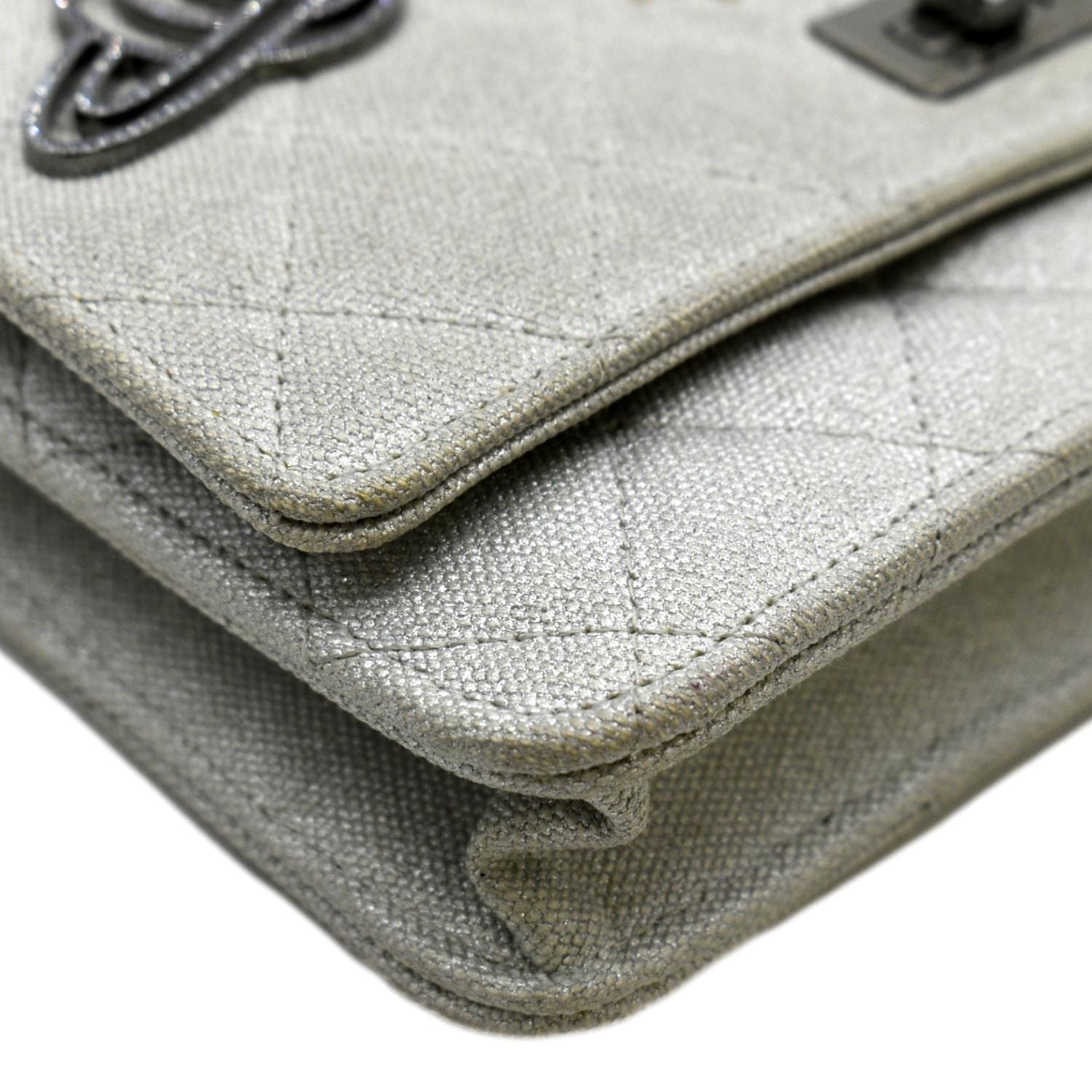 CHANEL Classic 2.55 Reissue Space Charm Quilted Canvas WOC Crossbody Bag Light Grey