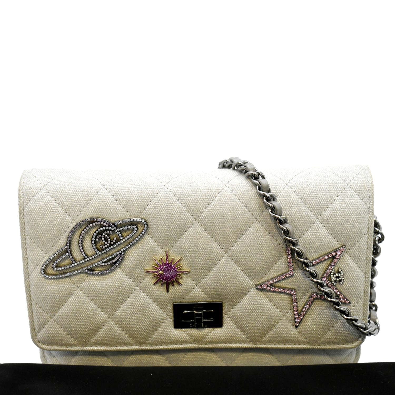 CHANEL Classic 2.55 Reissue Space Charm Quilted Canvas WOC Crossbody Bag Light Grey
