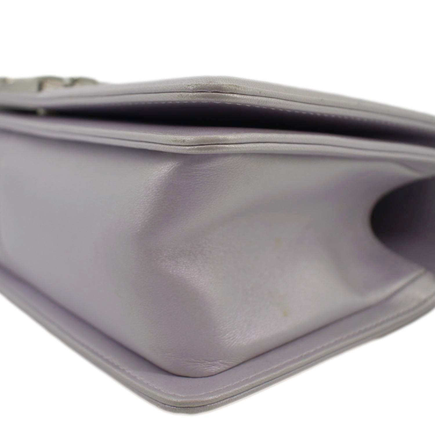 CHANEL Medium Boy Flap Metallic Chevron Shoulder Bag Light Purple