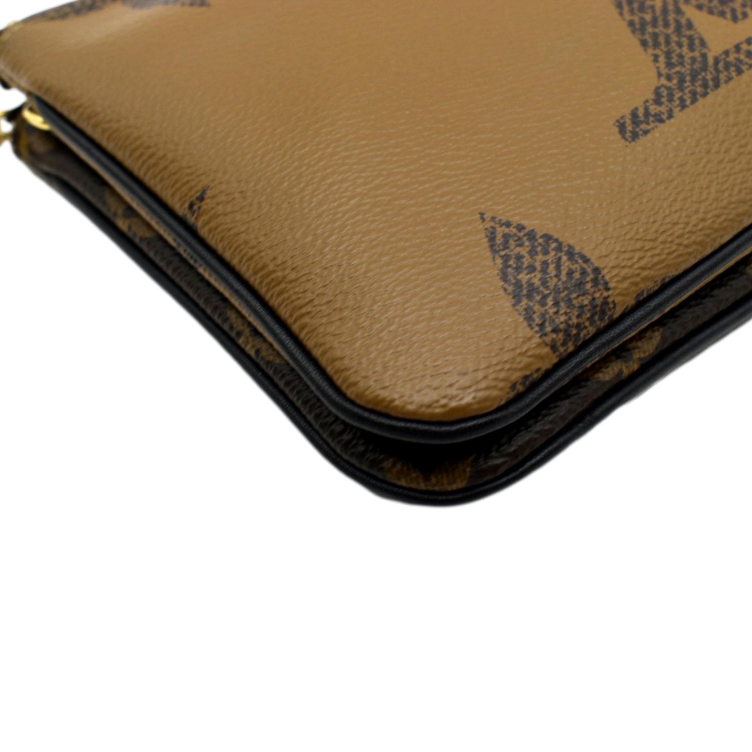 LOUIS VUITTON Double Zip Pochette Reverse Monogram Giant Crossbody Bag Brown
