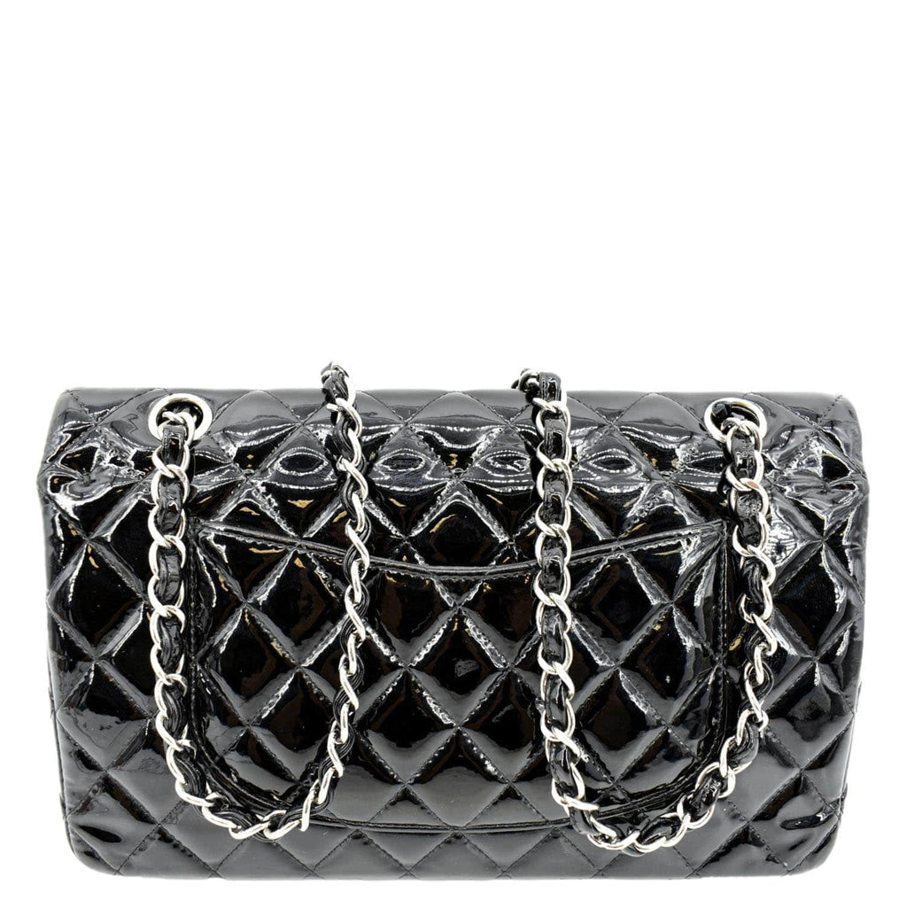 CHANEL Classic Medium Double Flap Patent Leather Shoulder Bag Black