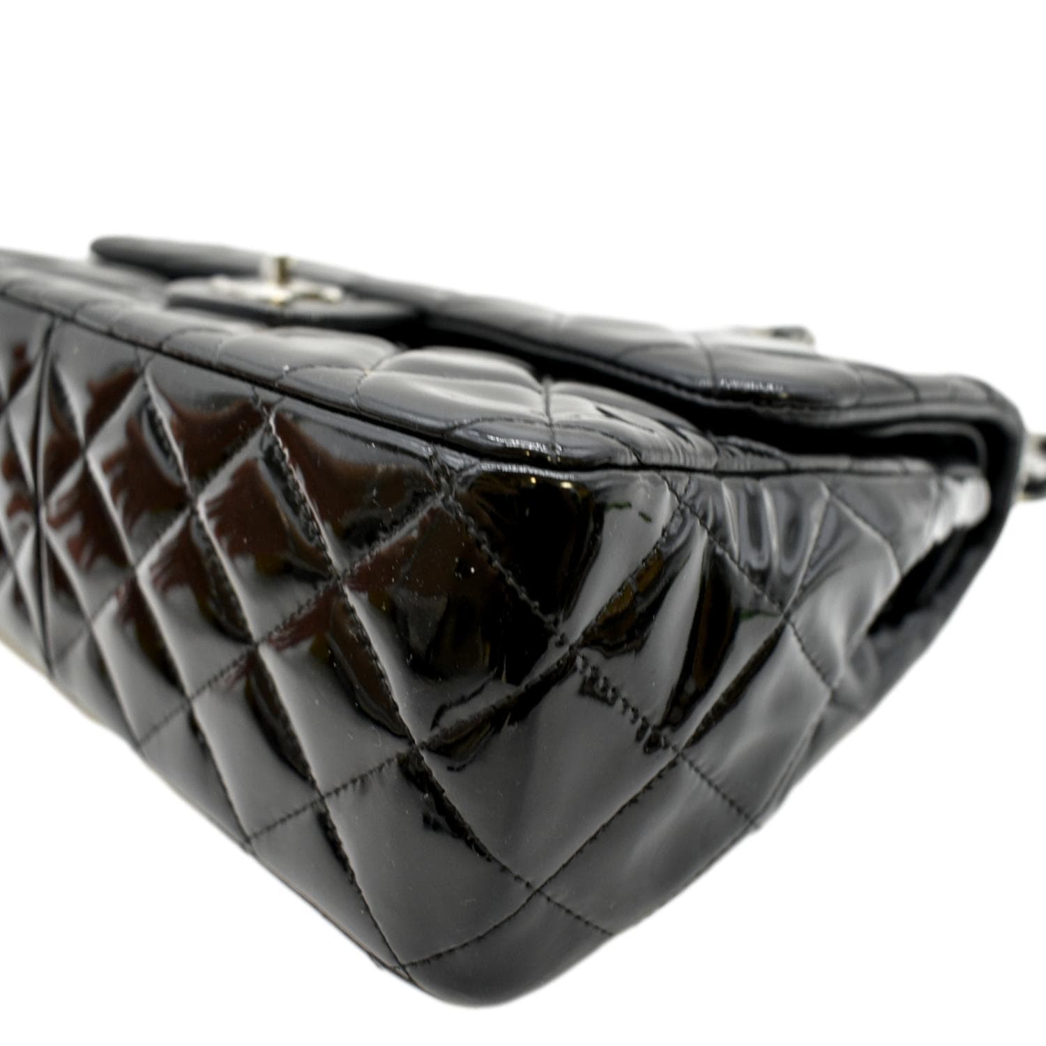 CHANEL Jumbo Flap Patent Leather Shoulder Bag Black