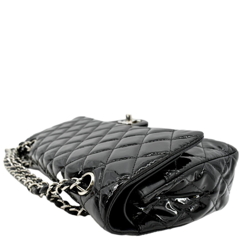 CHANEL Classic Medium Double Flap Patent Leather Shoulder Bag Black
