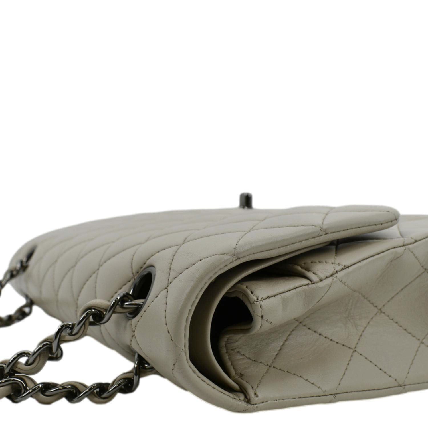 CHANEL Classic Medium Double Flap Quilted Leather Shoulder Bag Ivory
