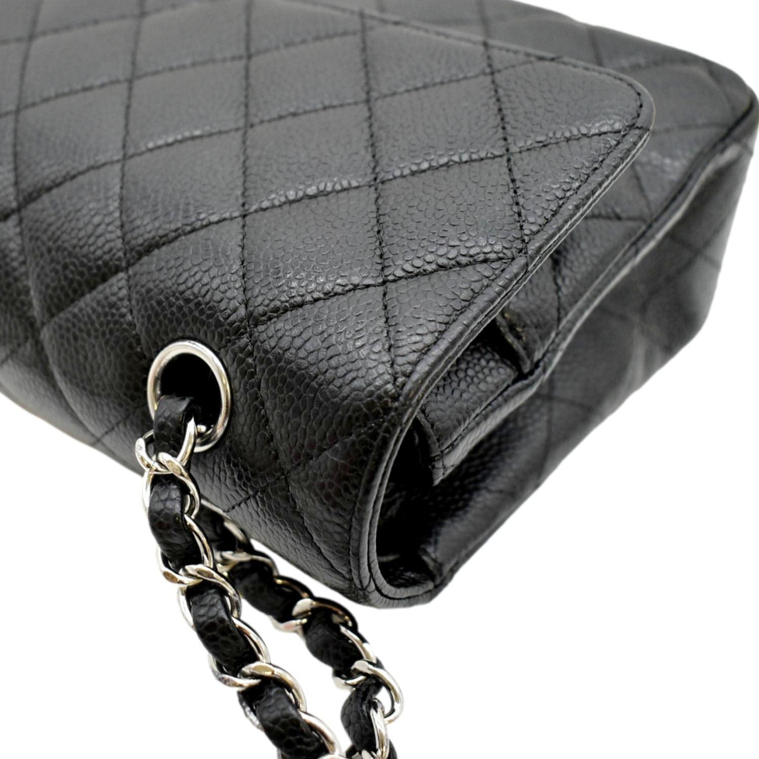 CHANEL Classic Medium Double Flap Quilted Caviar Leather Shoulder Bag Black