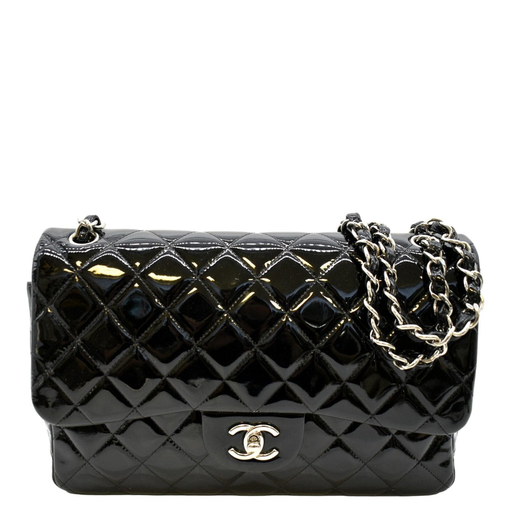 CHANEL Jumbo Flap Patent Leather Shoulder Bag Black