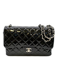 CHANEL Jumbo Flap Patent Leather Shoulder Bag Black