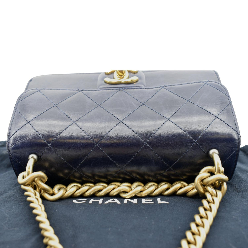 CHANEL Chain Handle CC Flap Quilted Leather Shoulder Bag Blue