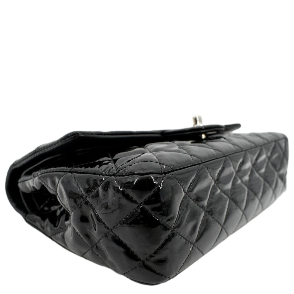 CHANEL Classic Medium Double Flap Patent Leather Shoulder Bag Black