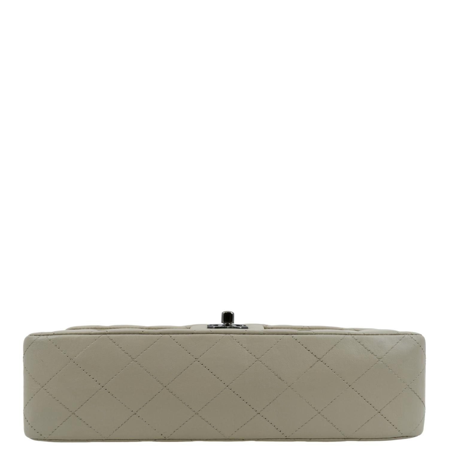 CHANEL Classic Medium Double Flap Quilted Leather Shoulder Bag Ivory
