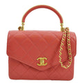 CHANEL Top Handle Quilted Leather Shoulder Bag Red