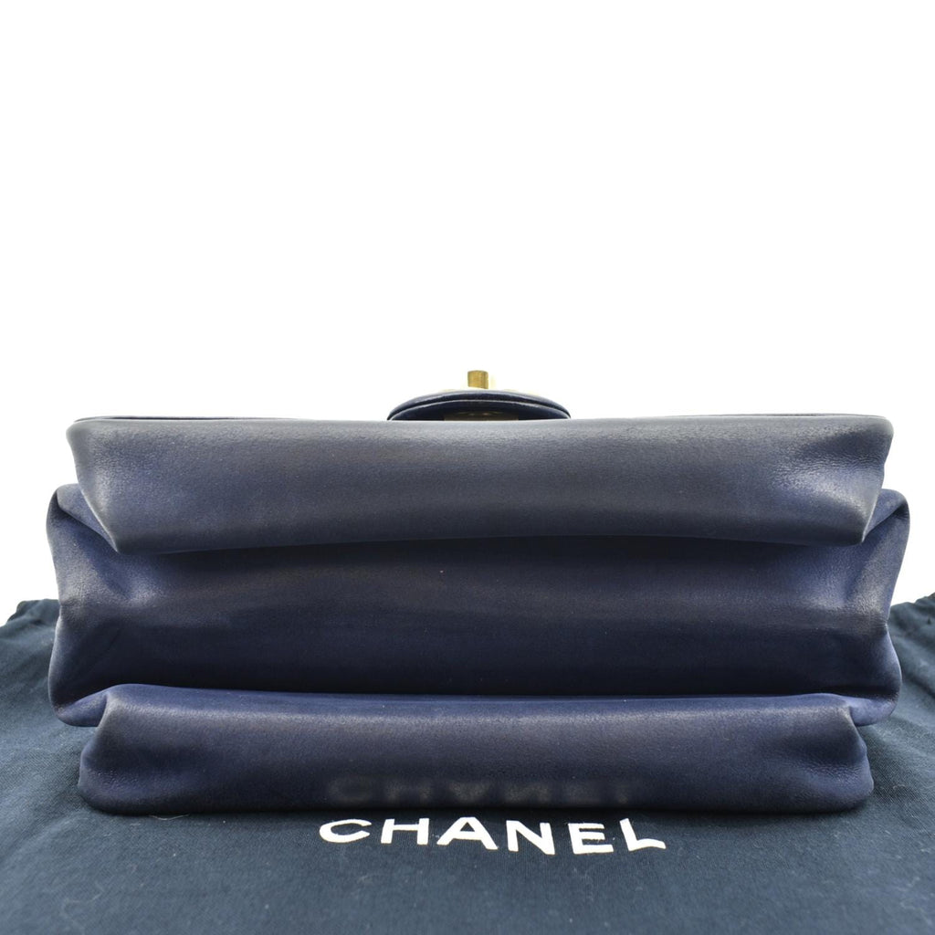 CHANEL Chain Handle CC Flap Quilted Leather Shoulder Bag Blue