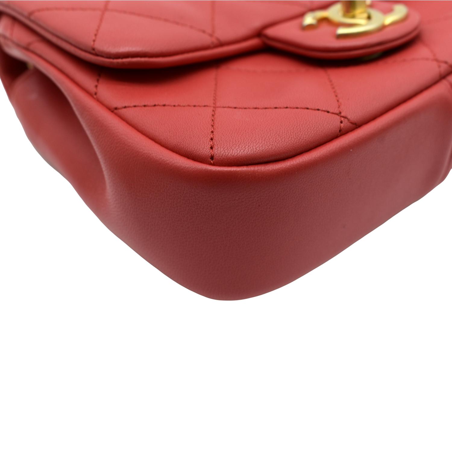 CHANEL Mini In The Loop Quilted  Leather Shoulder Bag Red
