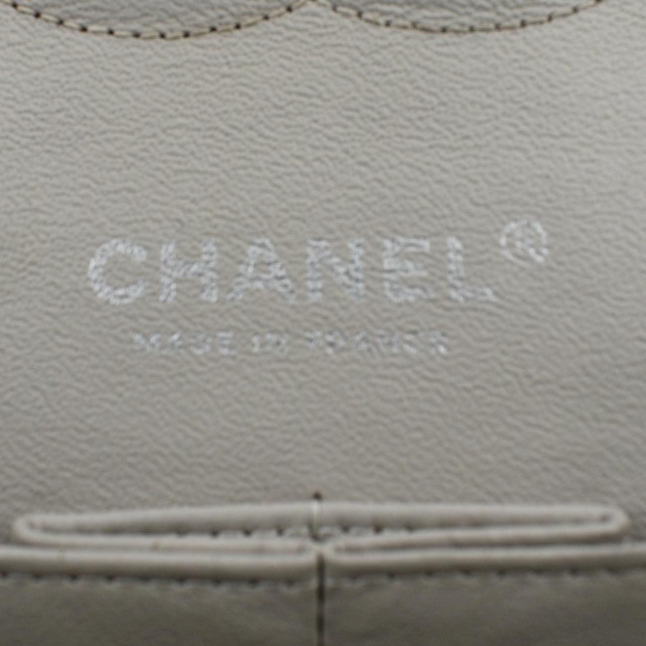 CHANEL Classic Medium Double Flap Quilted Leather Shoulder Bag Ivory