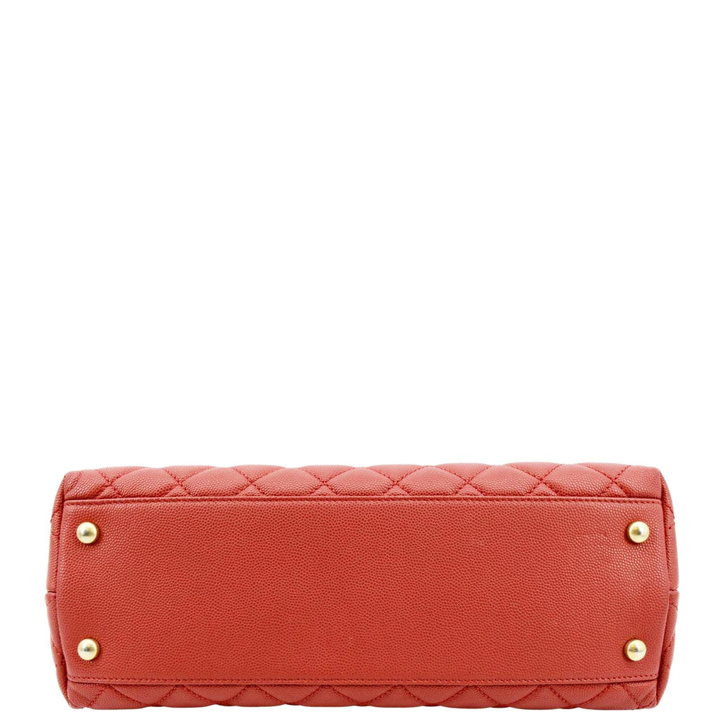 CHANEL Medium Coco Quilted Caviar Leather Top Handle Shoulder Bag Red