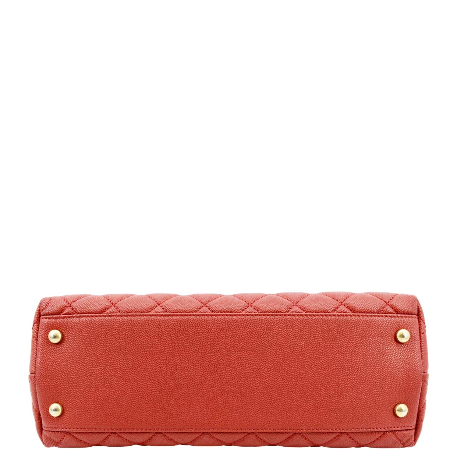 CHANEL Medium Coco Quilted Caviar Leather Top Handle Shoulder Bag Red