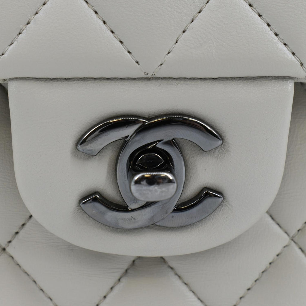 CHANEL Classic Medium Double Flap Quilted Leather Shoulder Bag Ivory