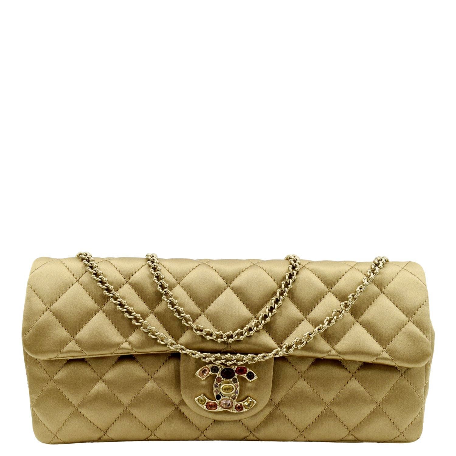 CHANEL East West Satin Single Flap Shoulder Bag Gold