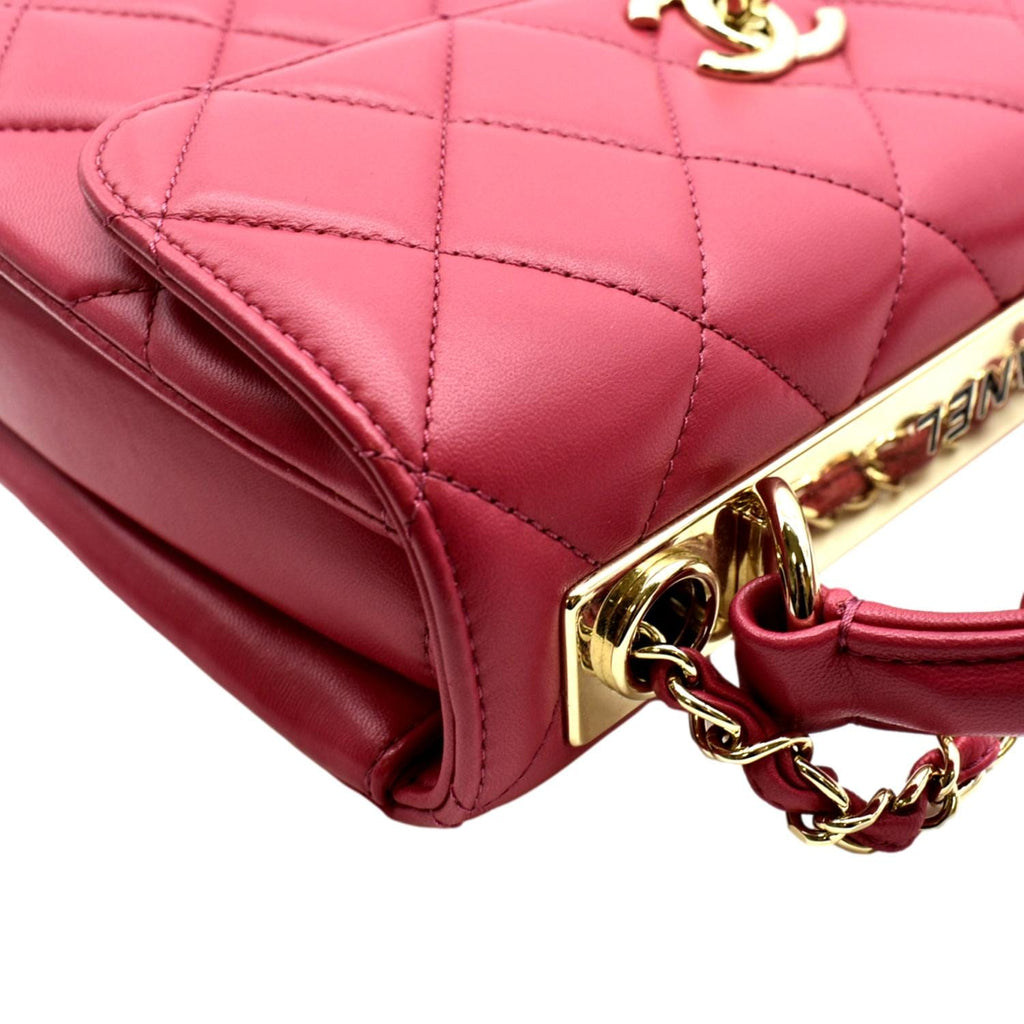 CHANEL Trendy CC Top Handle Flap Quilted Leather Shoulder Bag Red