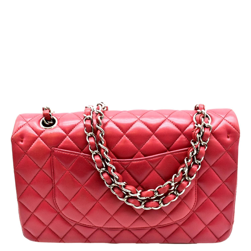 CHANEL Classic Medium Double Flap Quilted Leather Shoulder Bag Red