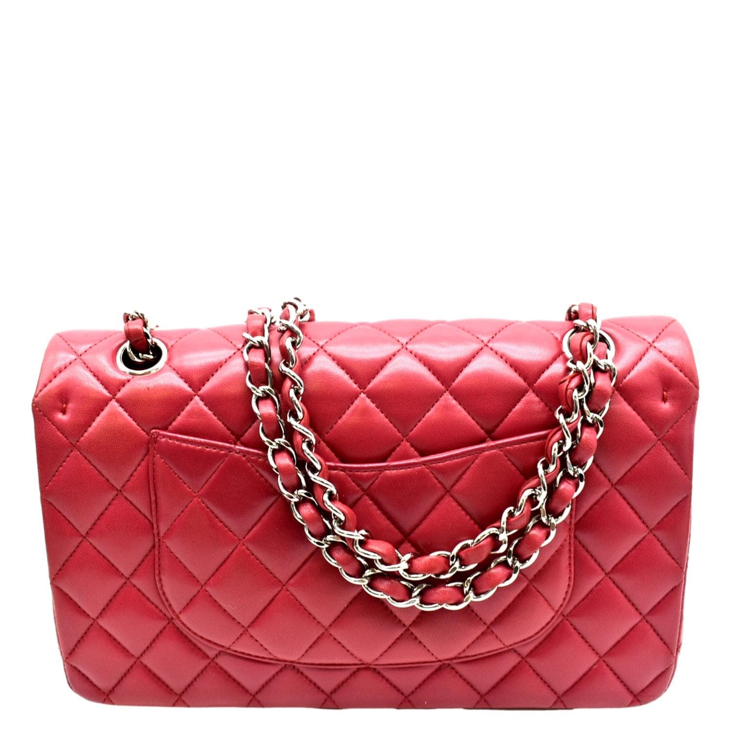 CHANEL Classic Medium Double Flap Quilted Leather Shoulder Bag Red