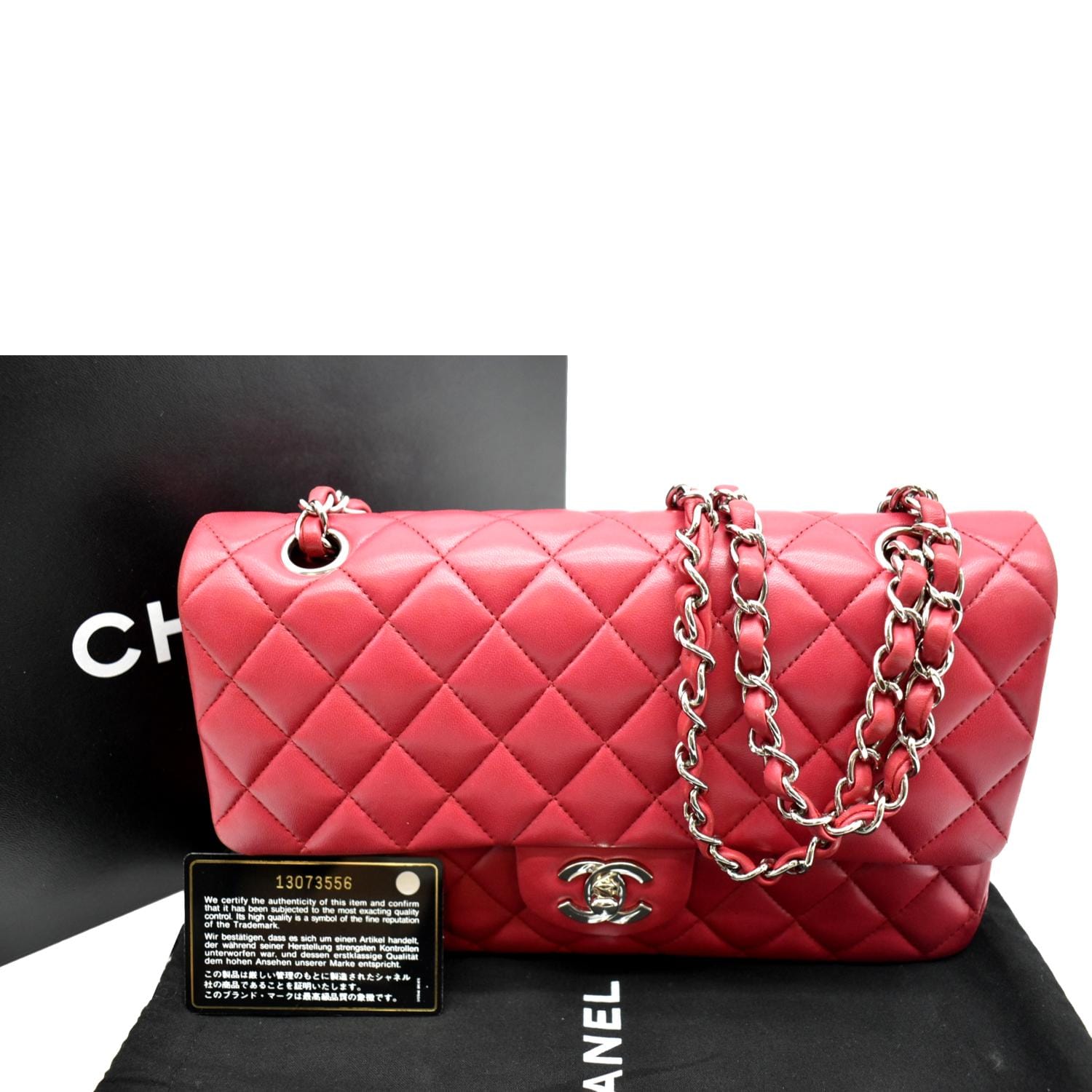 CHANEL Classic Medium Double Flap Quilted Leather Shoulder Bag Red