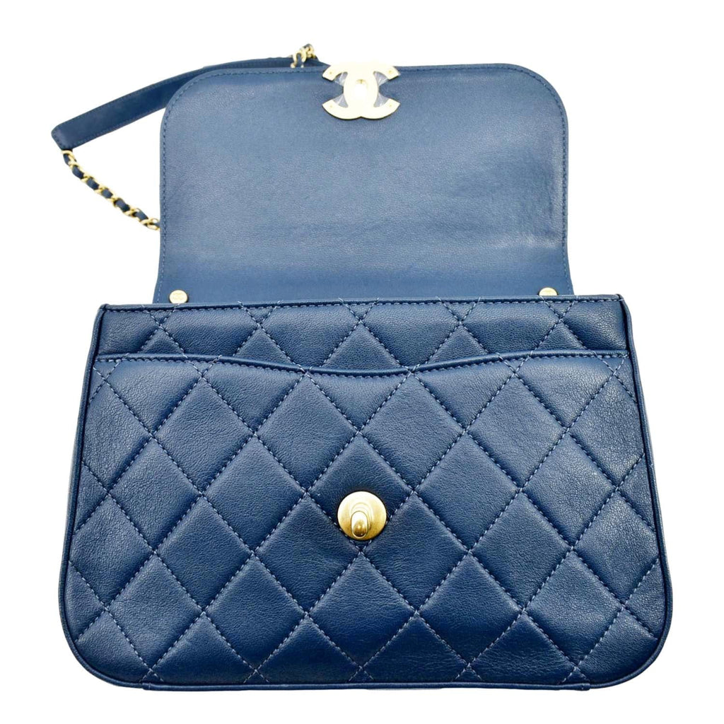 CHANEL Infinity Chain Quilted Leather Crossbody Bag Blue