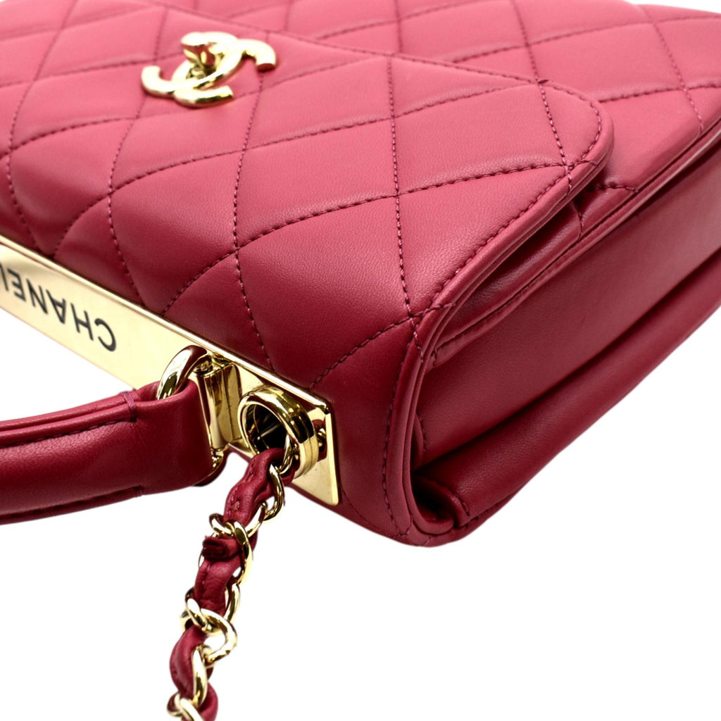 CHANEL Trendy CC Top Handle Flap Quilted Leather Shoulder Bag Red