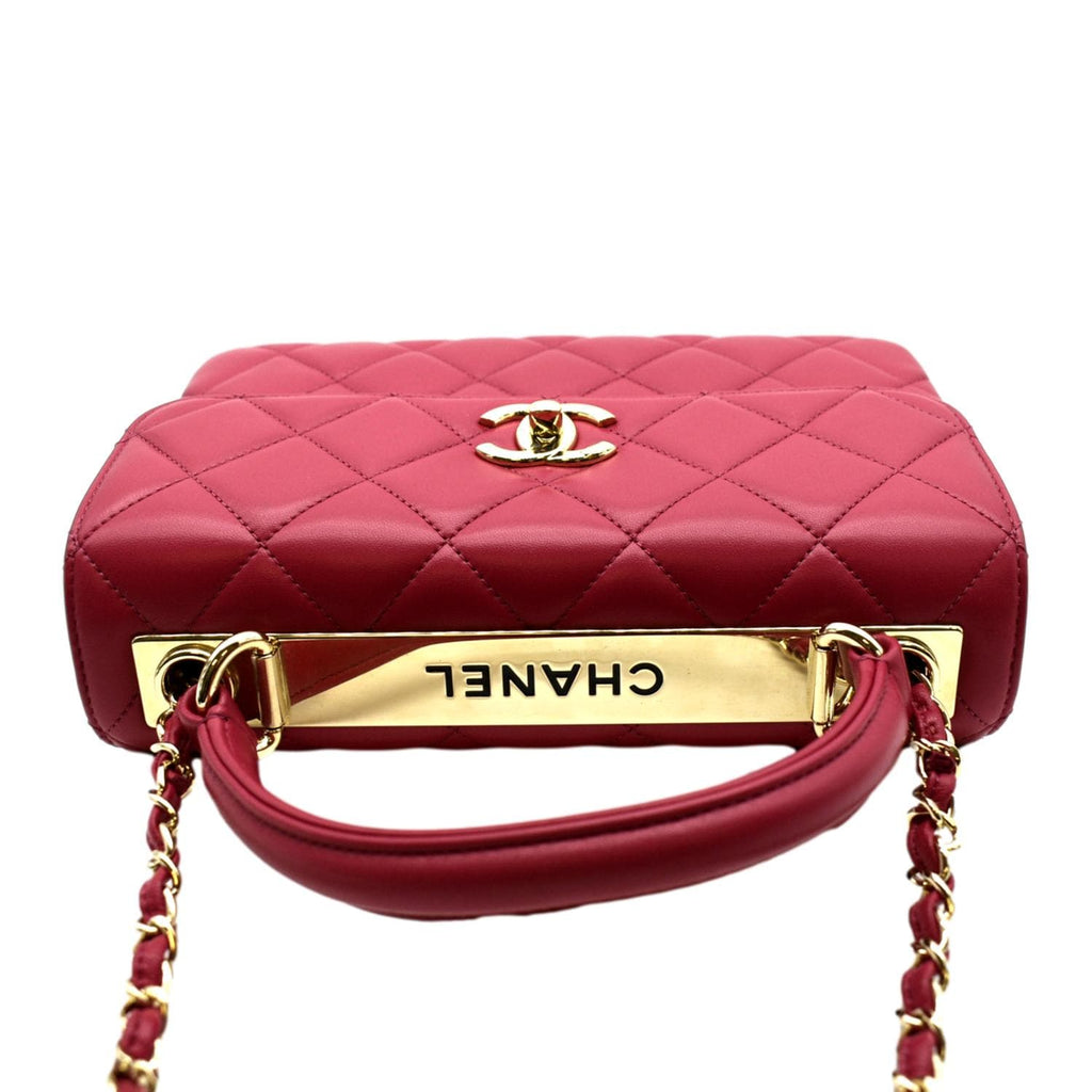 CHANEL Trendy CC Top Handle Flap Quilted Leather Shoulder Bag Red