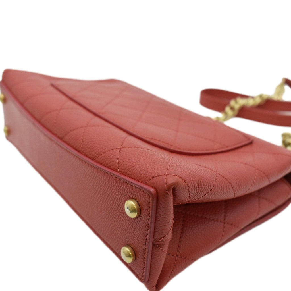 CHANEL Chic Affinity Stitched Small Flap Quilted Caviar Leather Crossbody Bag Red