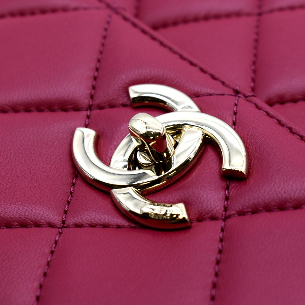 CHANEL Trendy CC Top Handle Flap Quilted Leather Shoulder Bag Red