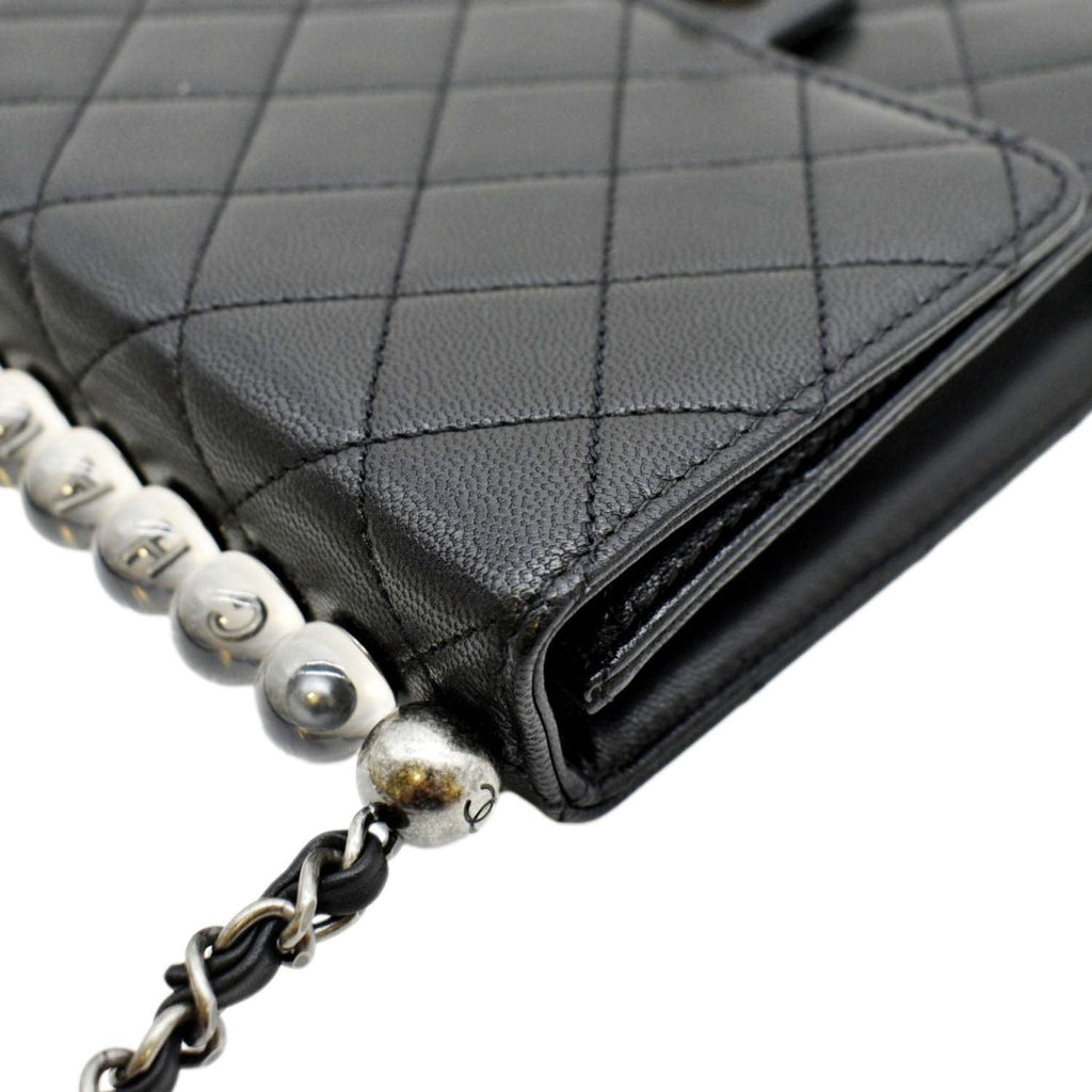 CHANEL Chic Pearls Flap Quilted Calfskin Leather Shoulder Bag Black