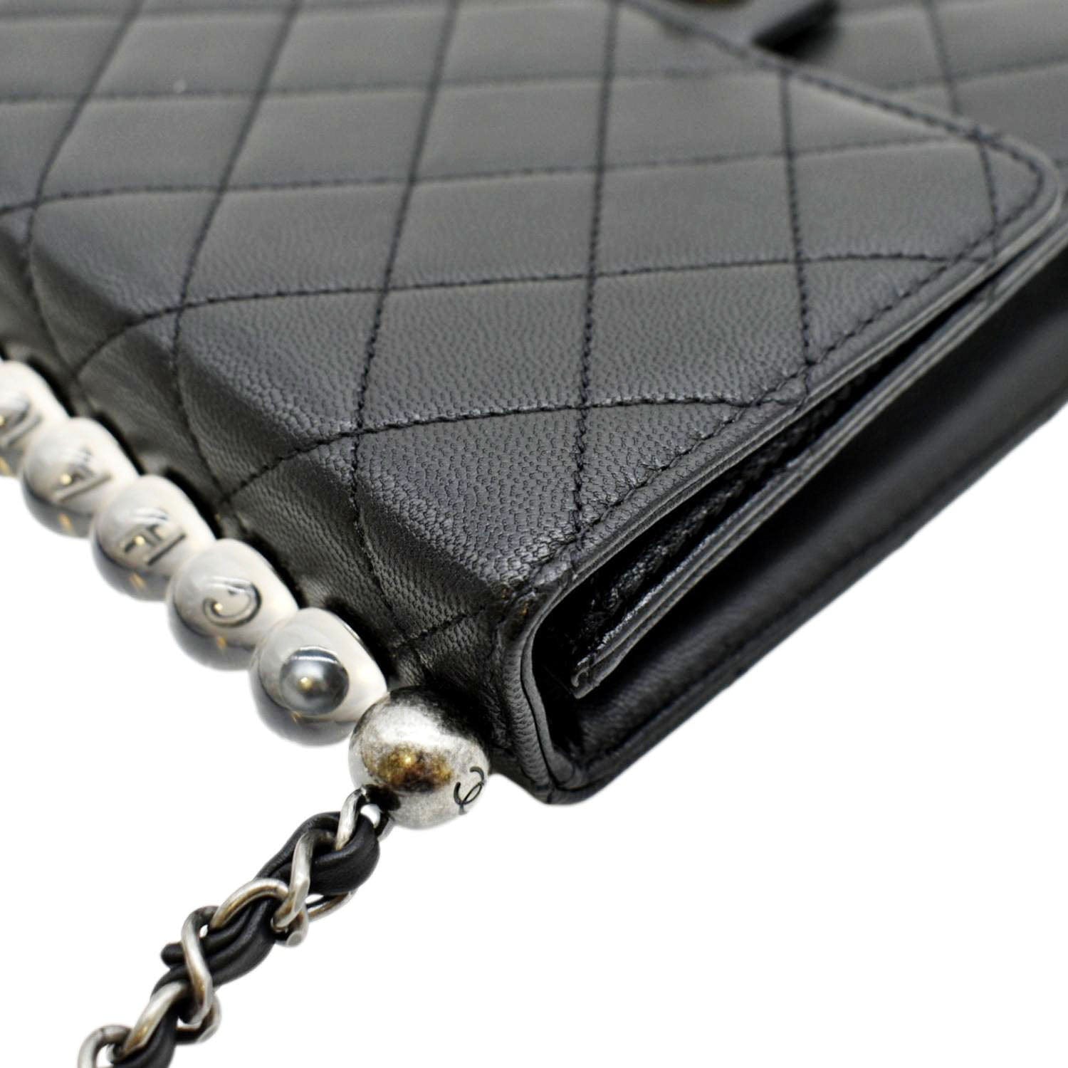 CHANEL Chic Pearls Flap Quilted Calfskin Leather Shoulder Bag Black