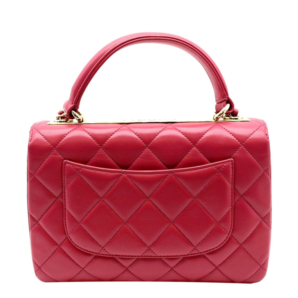 CHANEL Trendy CC Top Handle Flap Quilted Leather Shoulder Bag Red