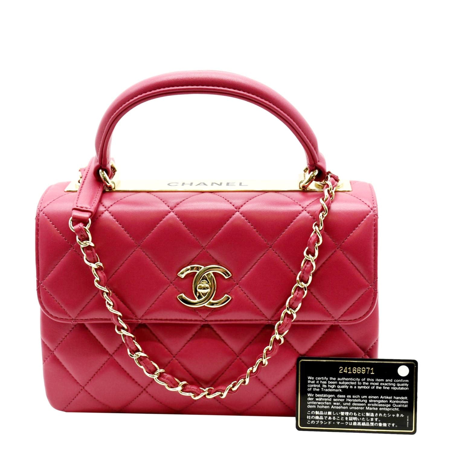 CHANEL Trendy CC Top Handle Flap Quilted Leather Shoulder Bag Red