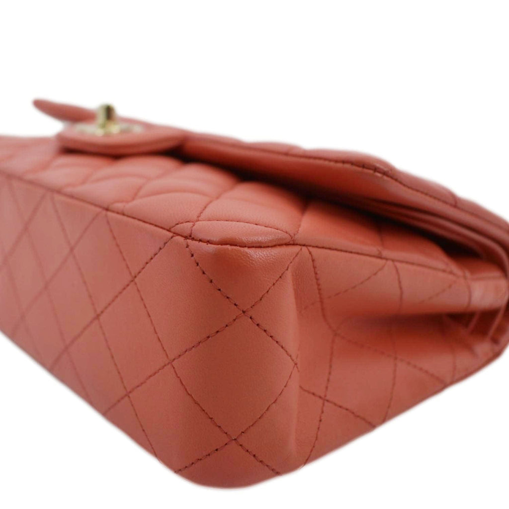 CHANEL Classic Medium Double Flap Quilted Leather Shoulder Bag Red