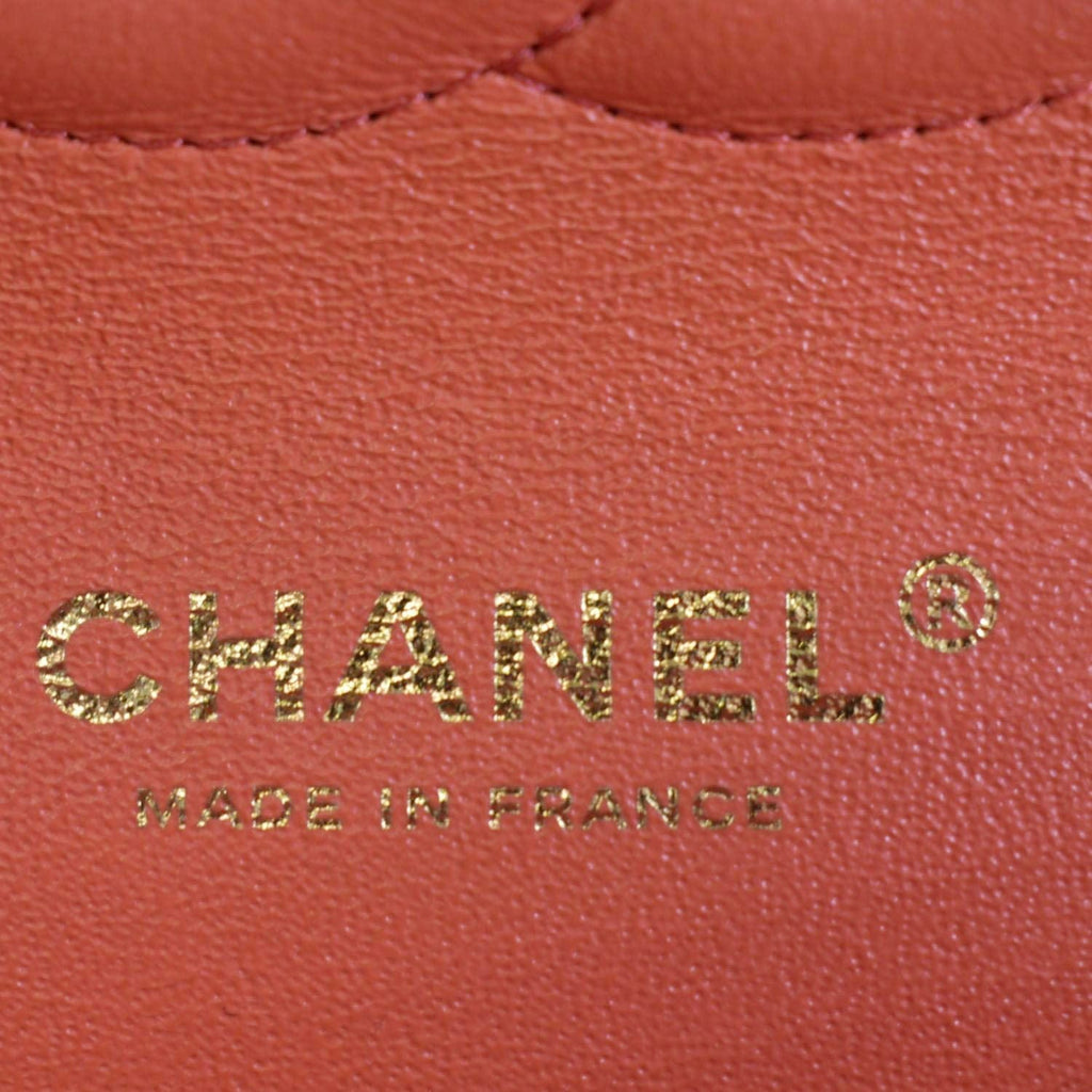 CHANEL Classic Medium Double Flap Quilted Leather Shoulder Bag Red