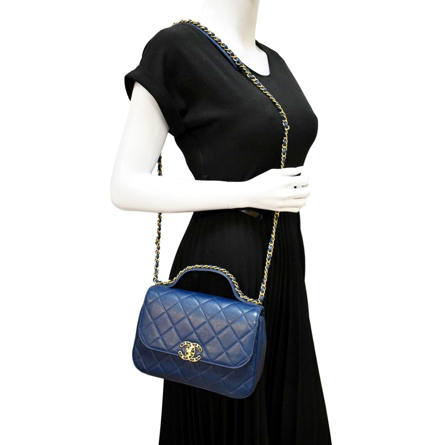 CHANEL Infinity Chain Quilted Leather Crossbody Bag Blue
