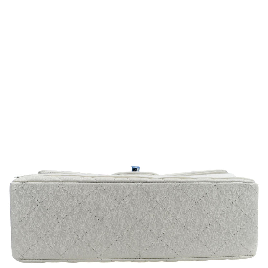 CHANEL Jumbo Double Flap Quilted Caviar Leather Shoulder Bag White