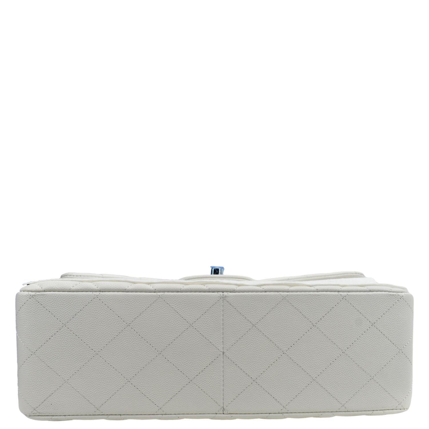 CHANEL Jumbo Double Flap Quilted Caviar Leather Shoulder Bag White