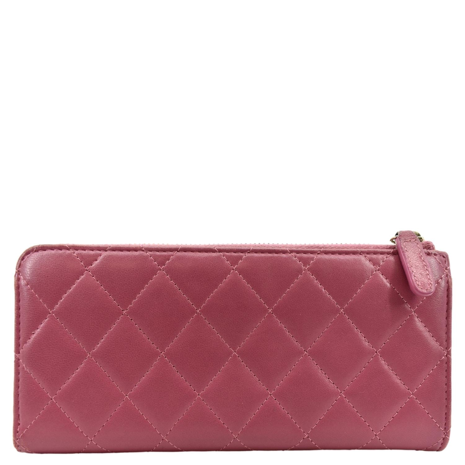 CHANEL CC Quilted Leather Zip Wallet Pink