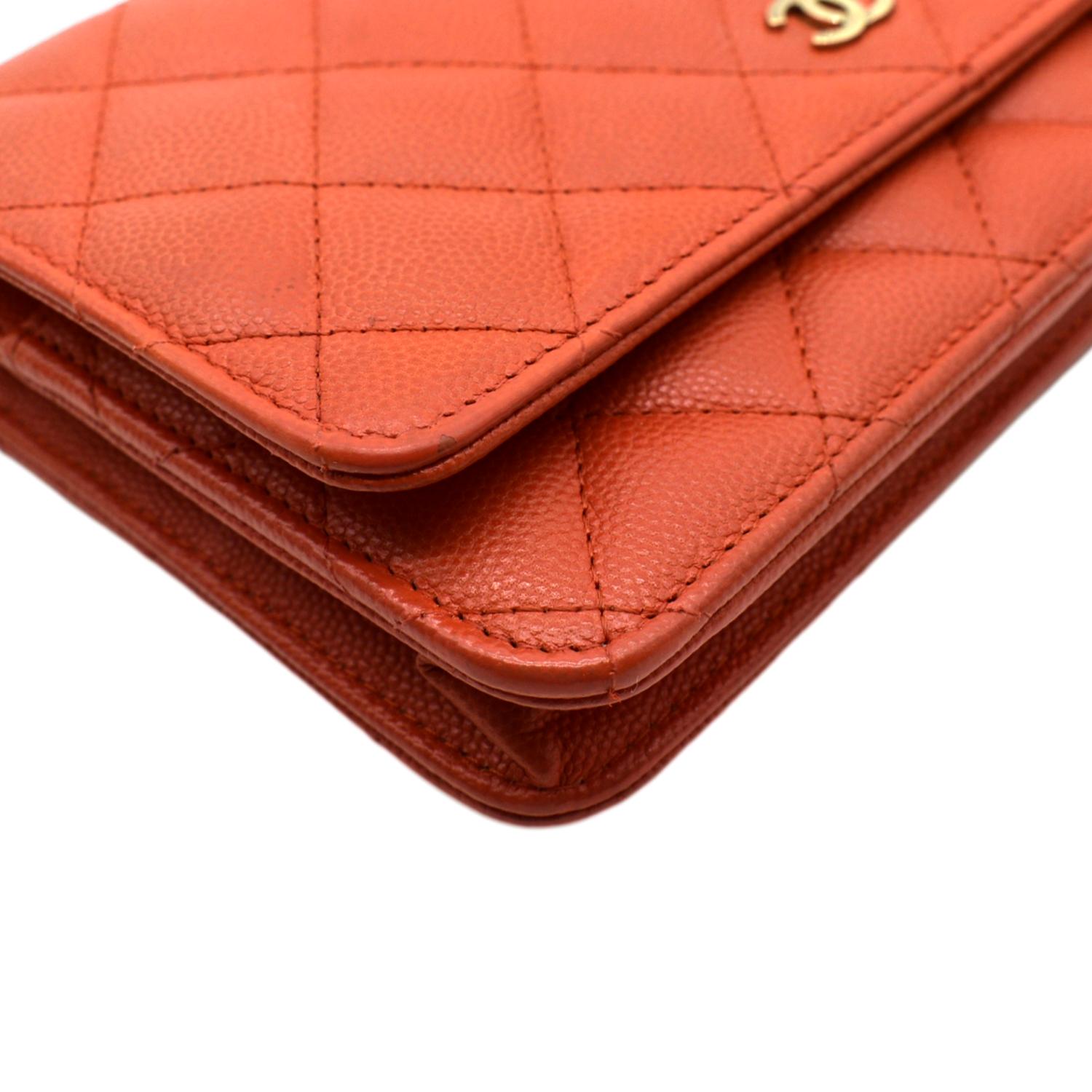 CHANEL WOC Quilted Caviar Leather Crossbody Wallet Red Orange