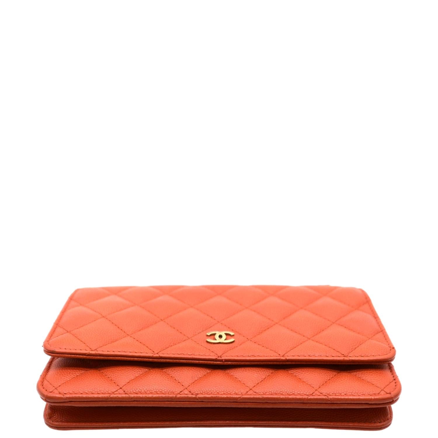 CHANEL WOC Quilted Caviar Leather Crossbody Wallet Red Orange