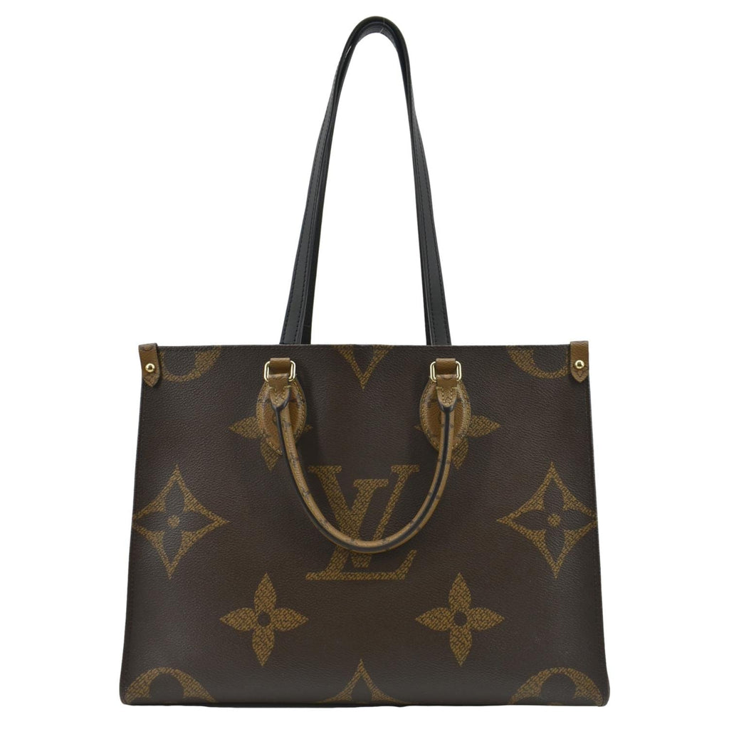 LOUIS VUITTON Onthego MM Giant Monogram Reverse Canvas Tote Shoulder Bag Brown