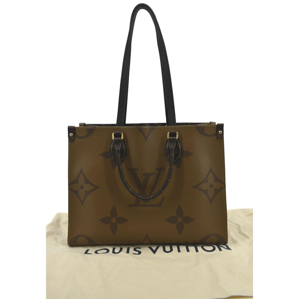 LOUIS VUITTON Onthego MM Giant Monogram Reverse Canvas Tote Shoulder Bag Brown