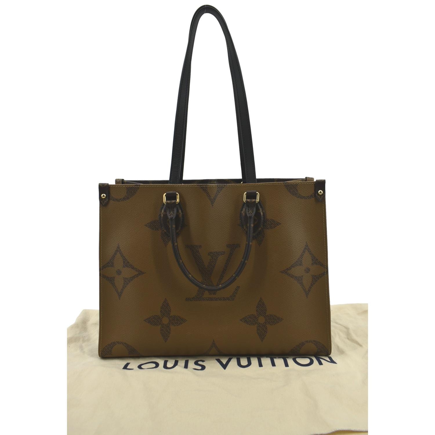 LOUIS VUITTON Onthego MM Giant Monogram Reverse Canvas Tote Shoulder Bag Brown