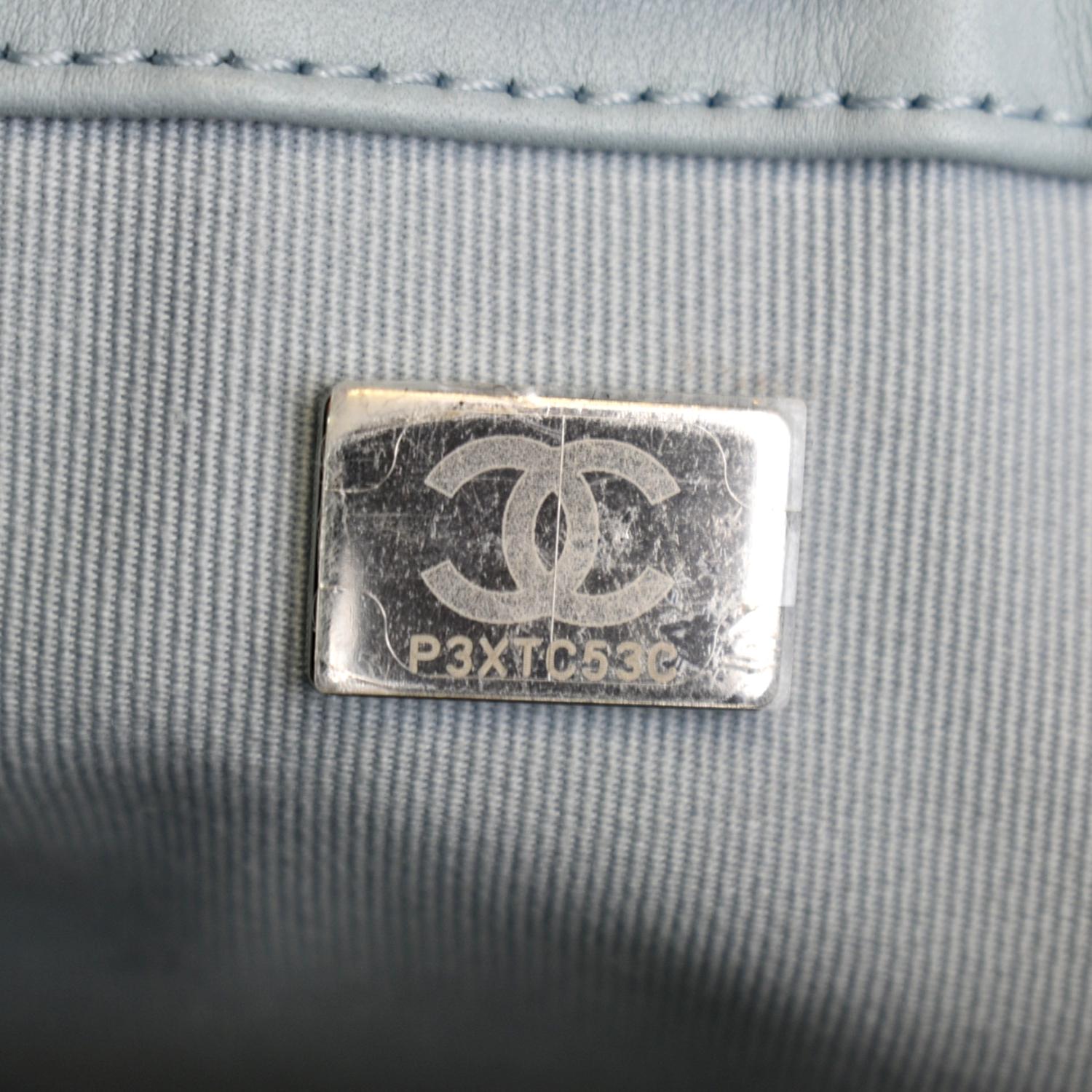 CHANEL Medium Boy Flap Quilted Leather Shoulder Bag Light Blue