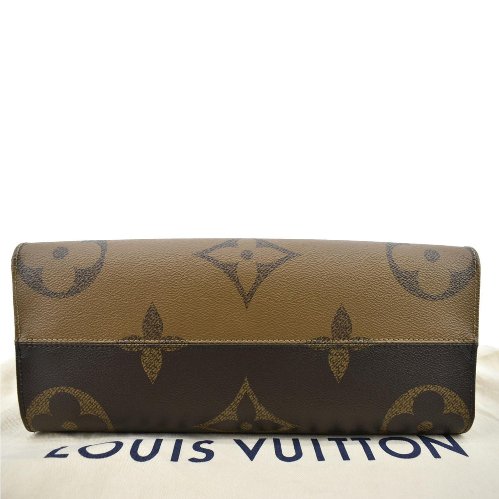 LOUIS VUITTON Onthego MM Giant Monogram Reverse Canvas Tote Shoulder Bag Brown