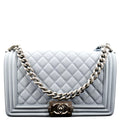 CHANEL Medium Boy Flap Quilted Leather Shoulder Bag Light Blue